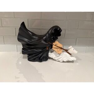 Hallow's Eve Grme Reaper with ghost dog Black and White Halloween Decor
